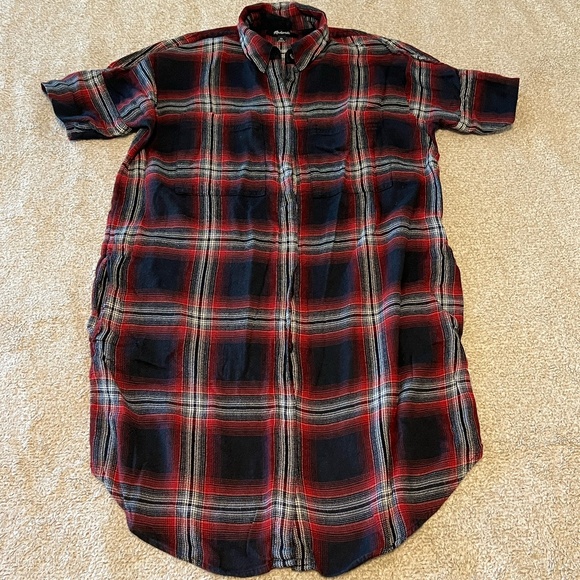 Madewell Red Plaid Flannel Button-Down T-Shirt - Picture 1 of 5